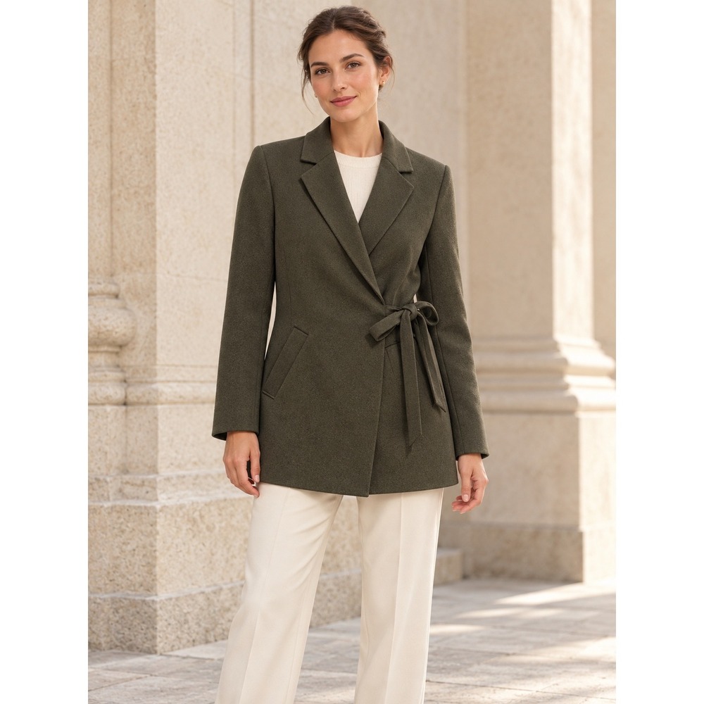 Banana Republic Wrap Coat Womens M Olive Green Excellent Italian Wool Nova Fides